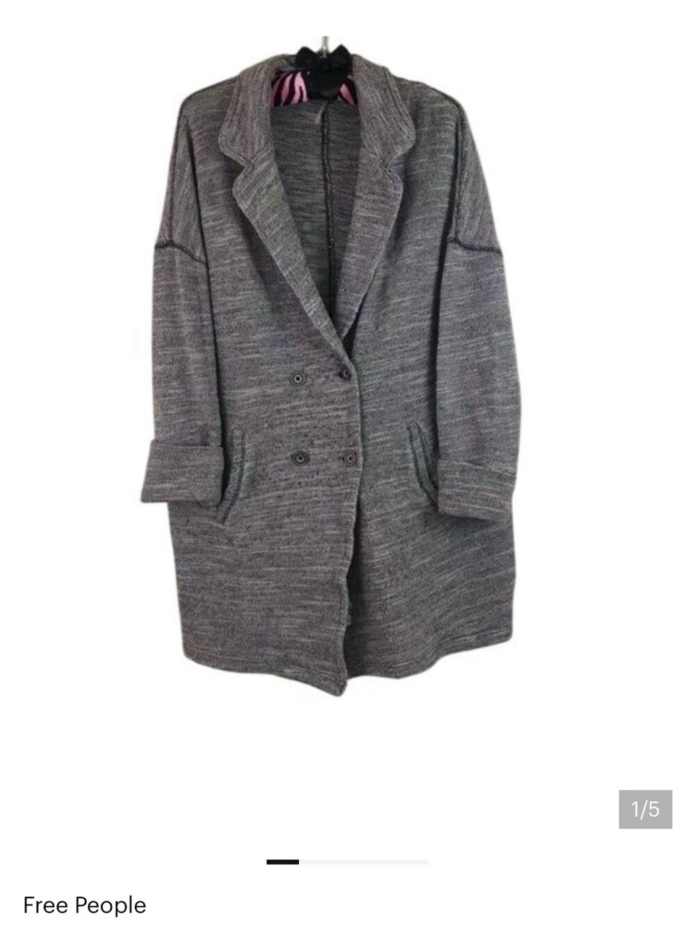 Free People Gray Knit Double-Breasted Button Cardigan Coat